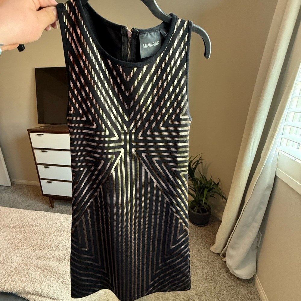 MINKPINK Black and Gold Striped Mini Dress